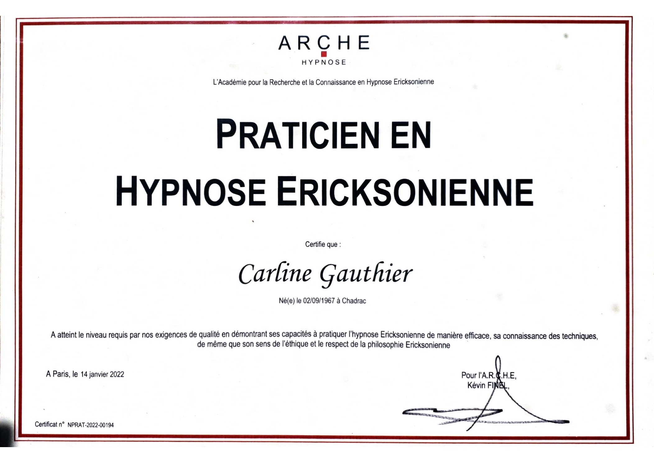 diplôme hypnose praticien-arche-carline gauthier