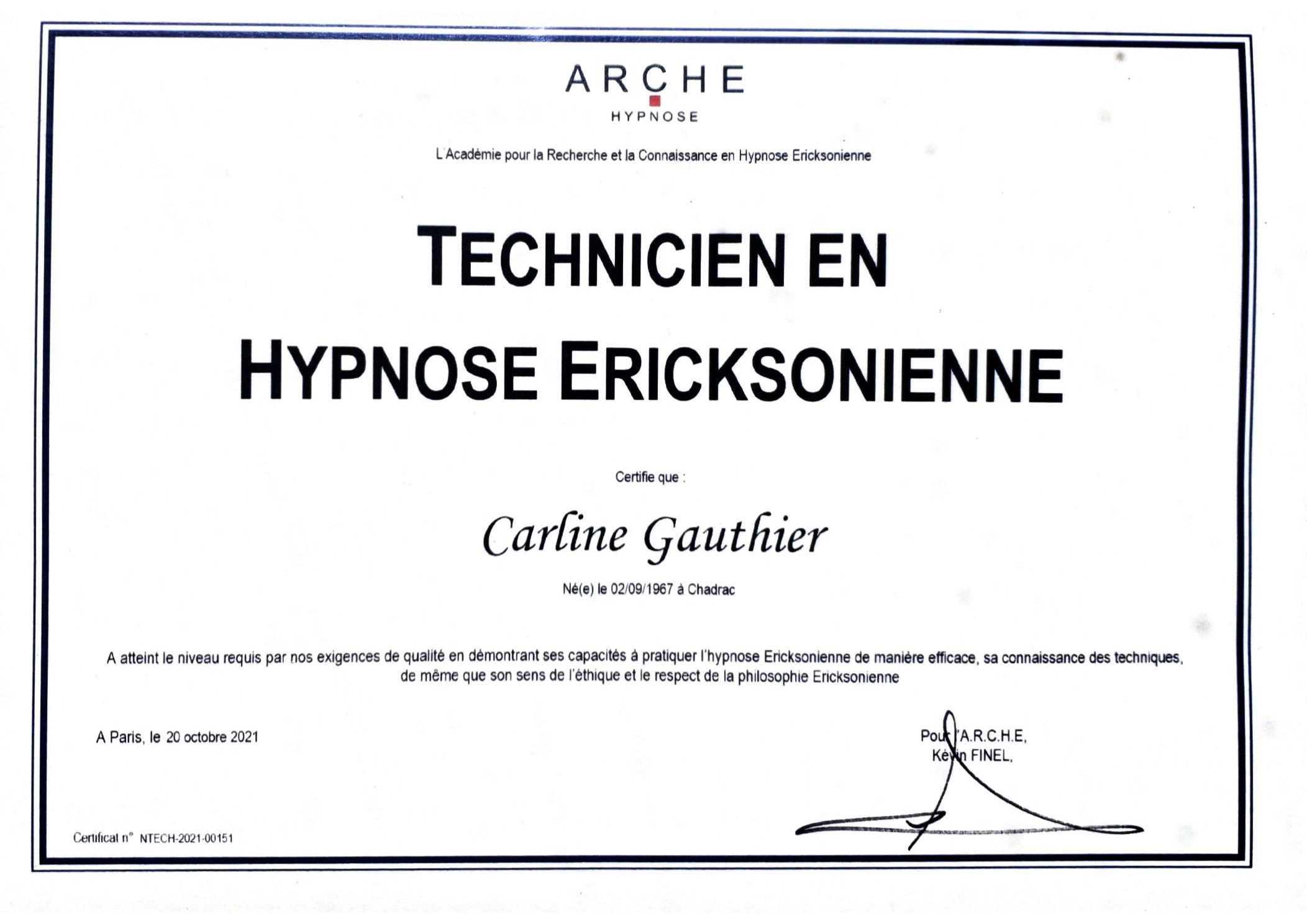 diplôme hypnose technicien-arche-carline gauthier